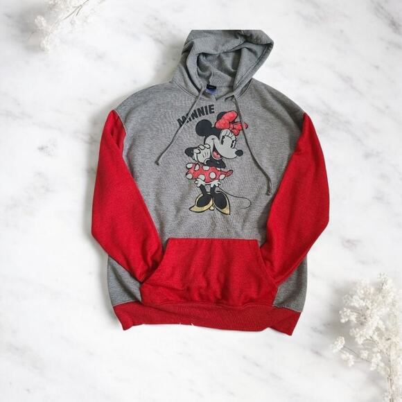 Disney Minnie Mouse Gray Oversized Graphic Red Sleeve Hoodie Small - Picture 12 of 12